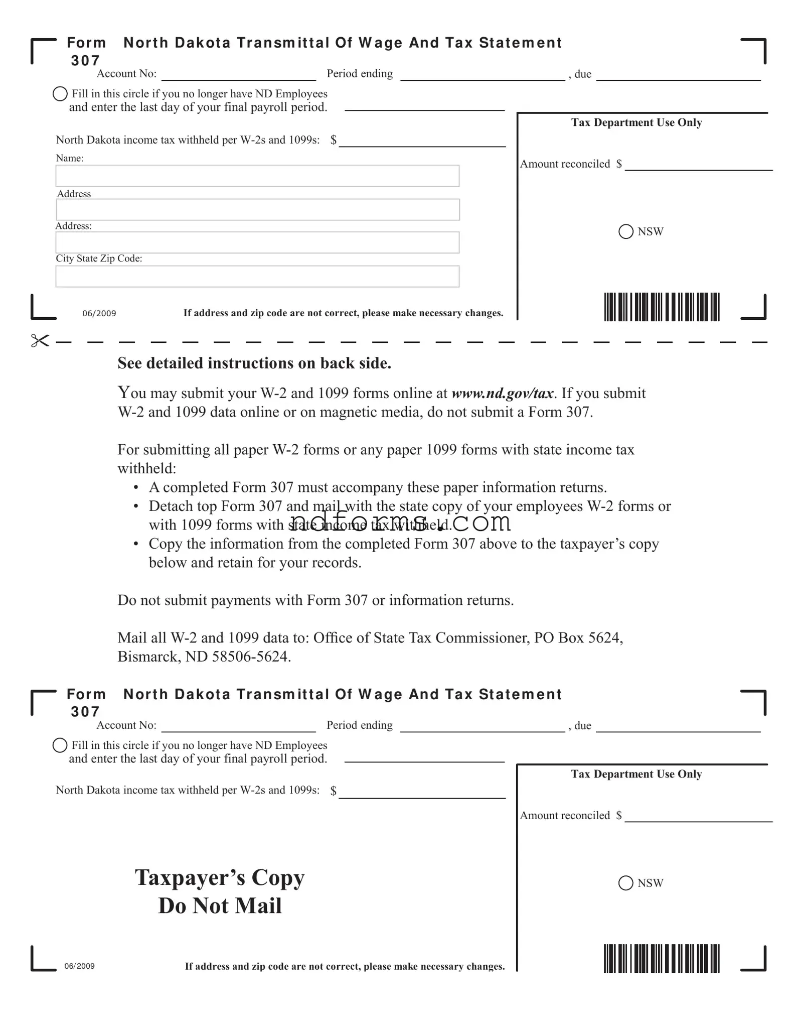 Printable North Dakota 307 Template