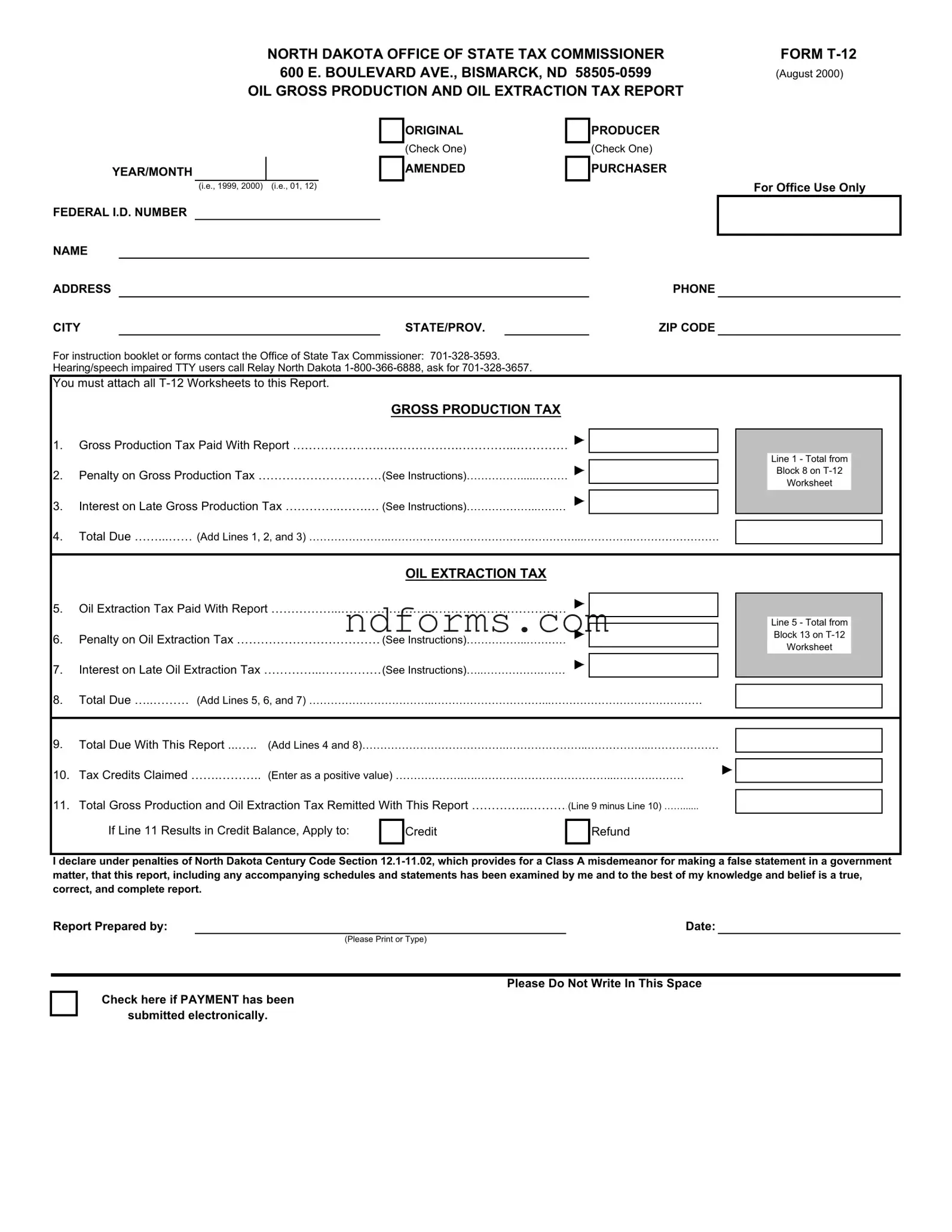 Printable North Dakota T 12 Template