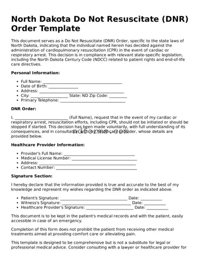 Fillable Do Not Resuscitate Order Template for North Dakota State