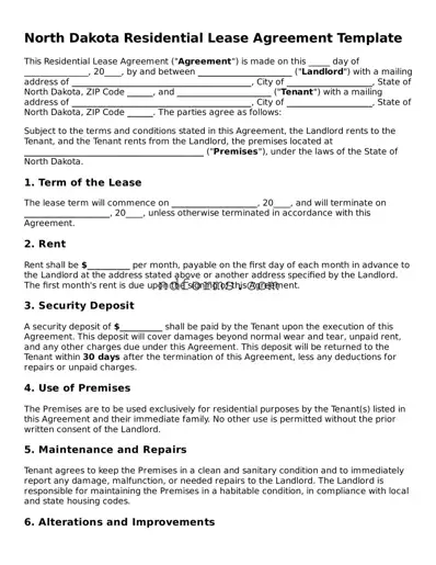 Fillable Residential Lease Agreement Template for North Dakota State