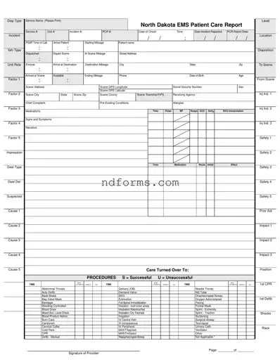 Printable North Dakota Ems Patient Care Report Template