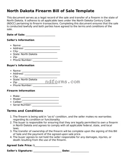 Fillable Firearm Bill of Sale Template for North Dakota State