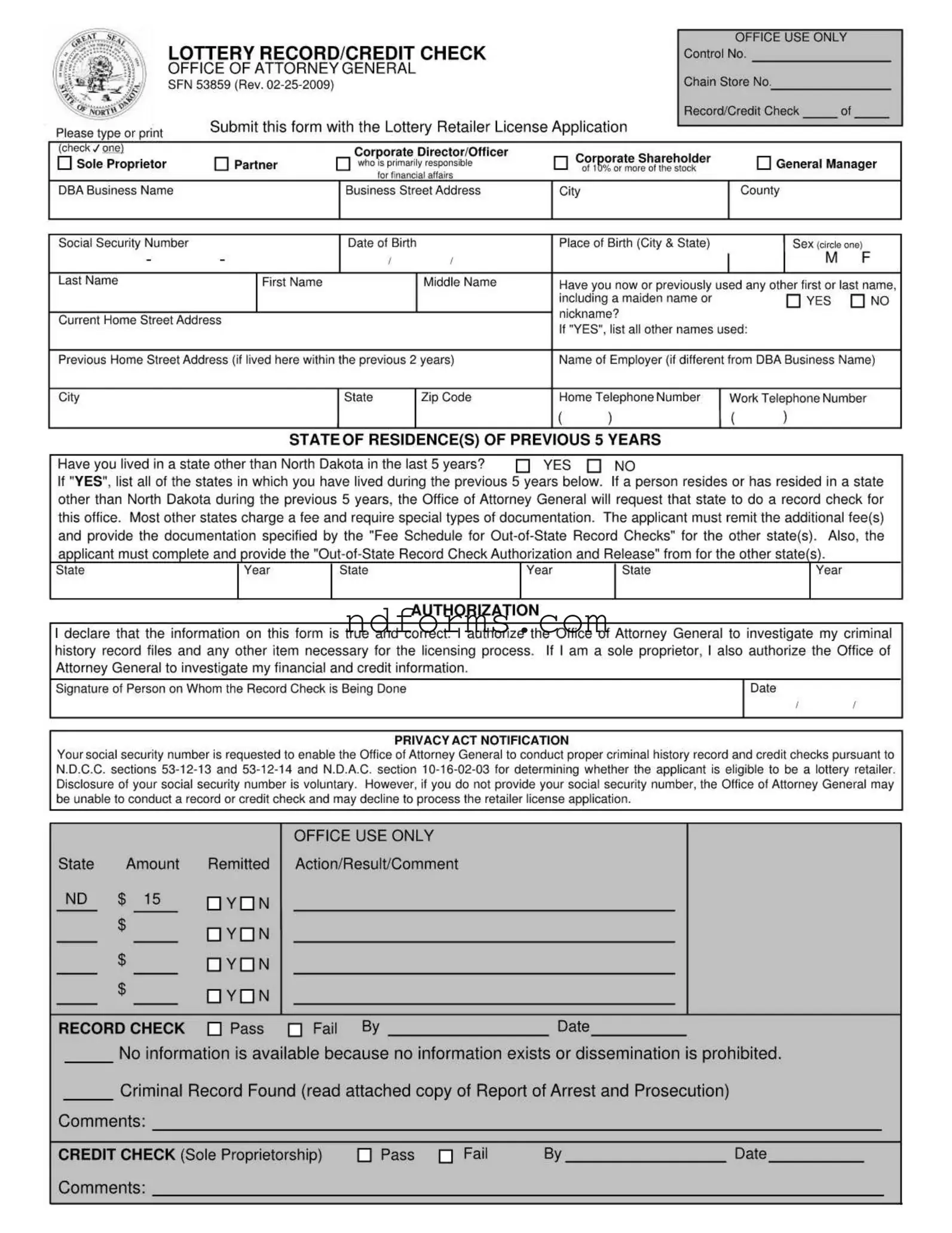 Printable Sfn 53859 North Dakota Template